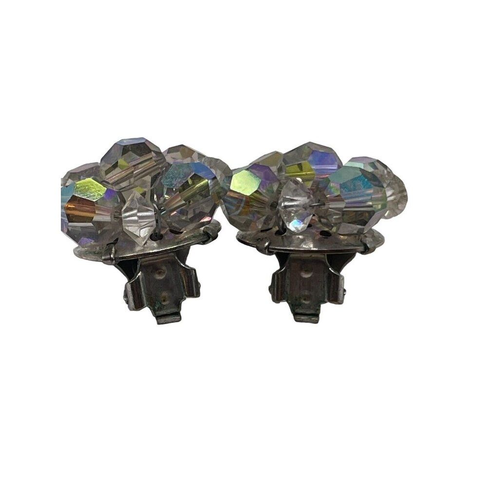 VTG LAGUNA AB SMOKEY DARK & CLEAR BEAD CLUSTER CLIP ON EARRINGS SILVER TONE - Picture 8 of 14